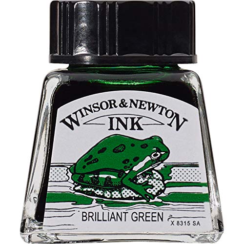 Winsor & Newton 1005046 Drawing Inks - Zeichentusche für Kalligraphen, Illustratoren, Grafikern, Künstler - wasserbeständige Farben, herrvorragender Transparenz, 14ml Flasche - Brillantgrün von Winsor & Newton