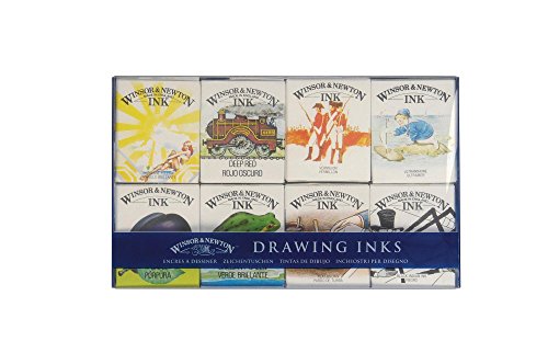 Winsor & Newton 1090094 Kalligraphie Set Henry, 8 Zeichentusche in 14ml Flaschen, funkelnde Farben mit hervorragender Transparenz für Pinsel, Kalligrafiefeder oder Airbrush von Winsor & Newton