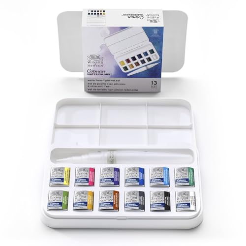 Winsor & Newton 390658 Cotman Brush Pen Set Pinselstift - Set im Taschenformat, 12 Aquarell - Farben, 1 Mischpalette von Winsor & Newton