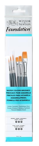 Winsor & Newton 5295015 Foundation Pinsel Set, 6 Pinsel, kurzer Stiel Rund Nr. 2, 3 und 5, Flach Nr. 3, 5 und 6 von Winsor & Newton