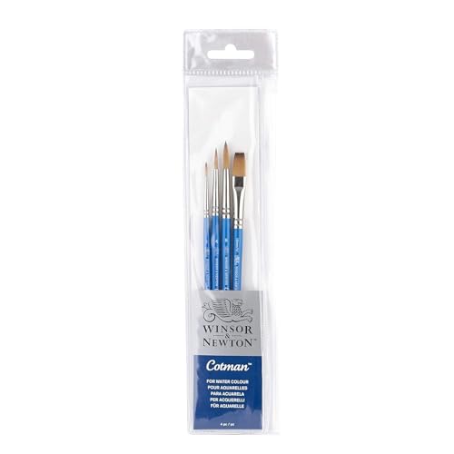 Winsor & Newton 5390604 Cotman Aquarell Synthetikhaar Pinsel mit exzellenter Sprungkraft, Farbtragekraft und Punktgenauigkeit - 4 Pinset Set, kurzer Stiel von Winsor & Newton