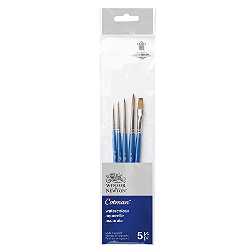 Winsor & Newton 5390609 Cotman Aquarell Synthetikhaar 5 Pinsel im Set - 4 Rundpinsel Nr. 00, 2, 4, 6 1 Ein-Strichpinsel 6mm von Winsor & Newton