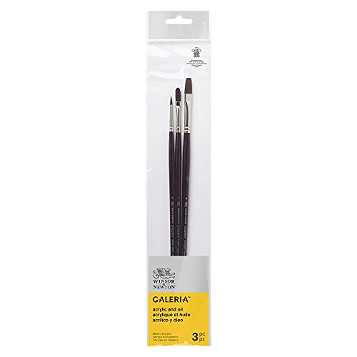 Winsor & Newton 5790610 Galeria Acrylpinsel Set, aus Synthetikfasern, ideale Kontrolle für dickere Farbaufträge - 3 Pinsel im Set von Winsor & Newton