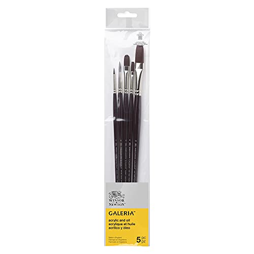 Winsor & Newton 5790611 Galeria Acrylpinsel Set, aus Synthetikfasern, ideale Kontrolle für dickere Farbaufträge - 5 Pinsel im Set von Winsor & Newton