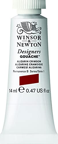 Winsor & Newton 605004 Designer Gouache - Alizarinkarmesin, 14ml Tube - matte deckende Gouachefarben, Ideal für Gouachemalerei, Brillante, lichtechte Farben mit großer Deckkraft von Winsor & Newton