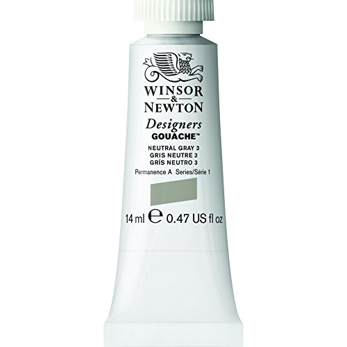 Winsor & Newton 605436 Designer Gouache - Neutrales Grau Nr.3, 14ml Tube - matte deckende Gouachefarben, Ideal für Gouachemalerei, Brillante, lichtechte Farben mit großer Deckkraft von Winsor & Newton