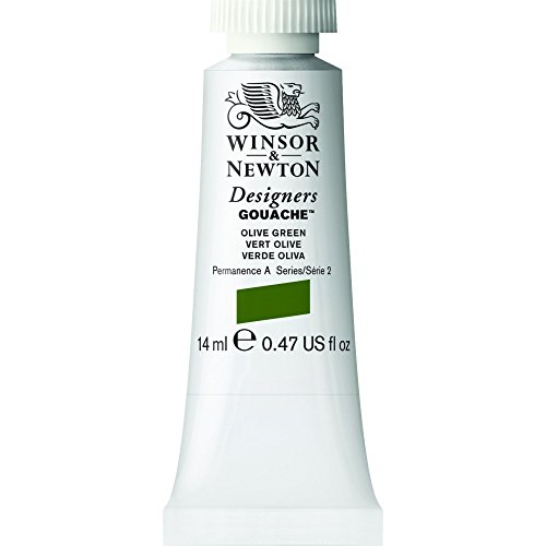 Winsor & Newton 605447 Designer Gouache - Olivgrün, 14ml Tube - matte deckende Gouachefarben, Ideal für Gouachemalerei, Brillante, lichtechte Farben mit großer Deckkraft von Winsor & Newton