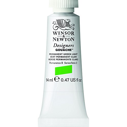 Winsor & Newton 605483 Designer Gouache - Permanentgrün Hell, 14ml Tube - matte deckende Gouachefarben, Ideal für Gouachemalerei, Brillante, lichtechte Farben mit großer Deckkraft von Winsor & Newton