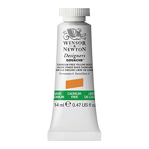 Winsor & Newton 605891 Designer Gouache - Kadmiumfrei Gelb Dunkel, 14ml Tube - matte deckende Gouachefarben, Ideal für Gouachemalerei, Brillante, lichtechte Farben mit großer Deckkraft von Winsor & Newton