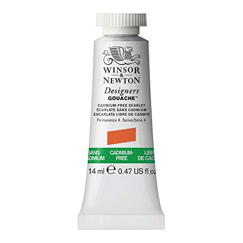 Winsor & Newton 605903 Designer Gouache - Kadmiumfrei Scharlach, 14ml Tube - matte deckende Gouachefarben, Ideal für Gouachemalerei, Brillante, lichtechte Farben mit großer Deckkraft von Winsor & Newton