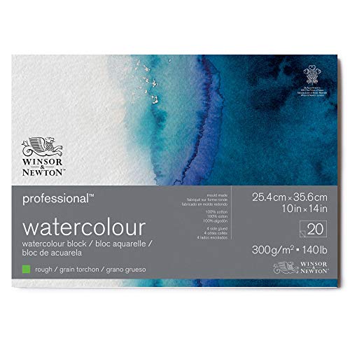 Winsor & Newton 6664011 Professional Aquarellpapier im Block - 20 Blatt 25,4 x 35,6cm, 300g/m², Grobkorn, helles natürliches weißes Papier in archivierbarer Qualität, gilbbeständig von Winsor & Newton