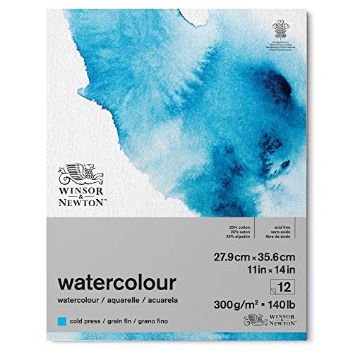 Winsor & Newton 6667003 Classic Aquarellpapier im Block - 12 Blatt 25,4 x 35,6cm , 300g/m²,geleimt, kaltgepresstes, leicht texturiertes weißes Papier in archivierbarer Qualität, gilbbeständig von Winsor & Newton