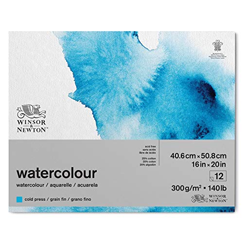 Winsor & Newton 6667005 Classic Aquarellpapier im Block - 12 Blatt 40,6 x 50,8cm , 300g/m²,geleimt, kaltgepresstes, leicht texturiertes weißes Papier in archivierbarer Qualität, gilbbeständig von Winsor & Newton