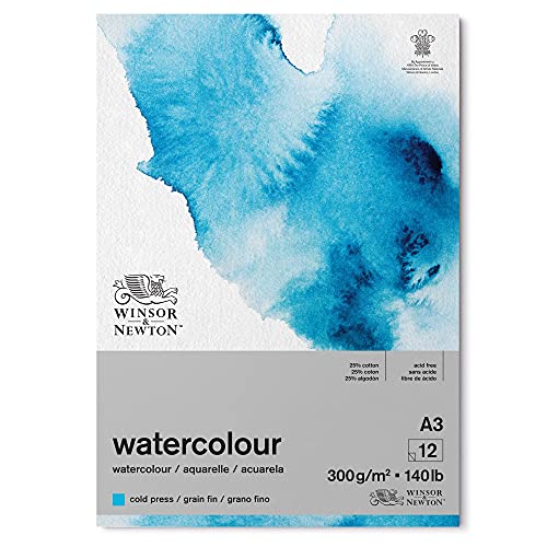 Winsor & Newton 6667007 Classic Aquarellpapier im Block - 12 Blatt A3, 300g/m², geleimt, kaltgepresstes, leicht texturiertes weißes Papier in archivierbarer Qualität, gilbbeständig von Winsor & Newton