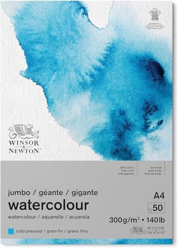 Winsor & Newton 6667010 Classic Aquarellpapier im Jumbo Block - 50 Blatt A4, 300g/m², geleimt, kaltgepresstes, leicht texturiertes weißes Papier in archivierbarer Qualität, gilbbeständig von Winsor & Newton
