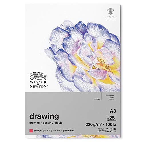 Winsor & Newton 6689742 Zeichenpapier im Block - 25 Blatt A3, 220g/m², feine Körnung, natürliches Weiß, säurefrei in archivierbarer Qualität, Alterungsbeständig für Fineliner, Tusche, Buntstift von Winsor & Newton