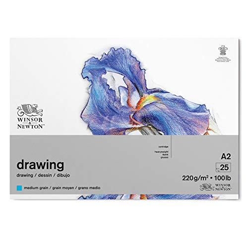 Winsor & Newton 6689749 Zeichenpapier im Block - 25 Blatt A2, 220g/m², mittlere Körnung, natürliches Weiß, säurefrei, Alterungsbeständig, Ideal für Bleistift, Buntstift, Pastell und Kohle von Winsor & Newton