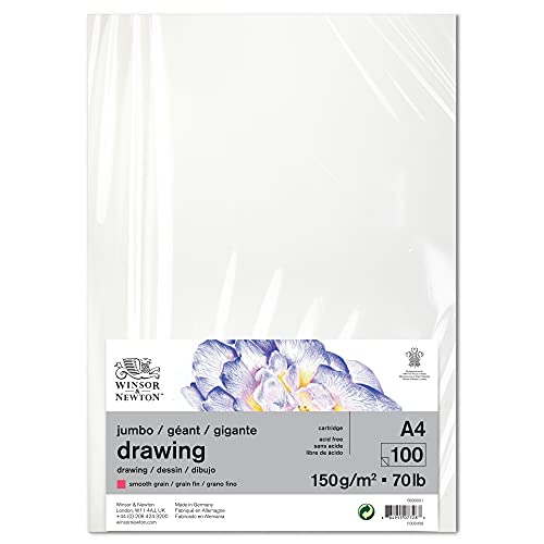 Winsor & Newton 6690001 Bogen Zeichenpapier - 100 Blatt A4, 150g/m², feine Körnung, natürliches Weiß, säurefrei in archivierbarer Qualität, Alterungsbeständig für Fineliner, Tusche, Buntstift von Winsor & Newton