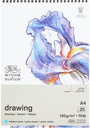 Winsor & Newton 6691006 Zeichenpapier im Spiralblock - 25 Blatt DIN A4, 150g/m², mittlere Körnung, natürliches Weiß, säurefrei, Alterungsbeständig, Ideal für Bleistift, Buntstift, Pastell und Kohle von Winsor & Newton