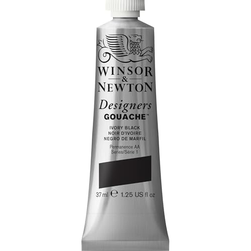 Winsor & Newton 8840586 Designer Gouache - Elfenbeinschwarz, 37ml Tube - matte Gouachefarben, Ideal für Gouachemalerei, Brillante, lichtechte Gouache Farben mit großer Deckkraft von Winsor & Newton