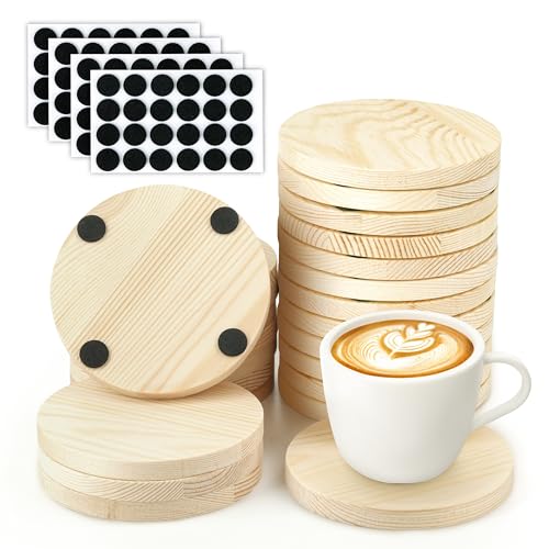 Winter Shore 100 mm Untersetzer Holz Unbehandelt [24er-Pack] - Blanko Natur-Holz Untersetzer Rund für Getränke, Tischdekoration, Heimwerken, 10cm Unfinished Wood Coasters [24 Pack] von Winter Shore