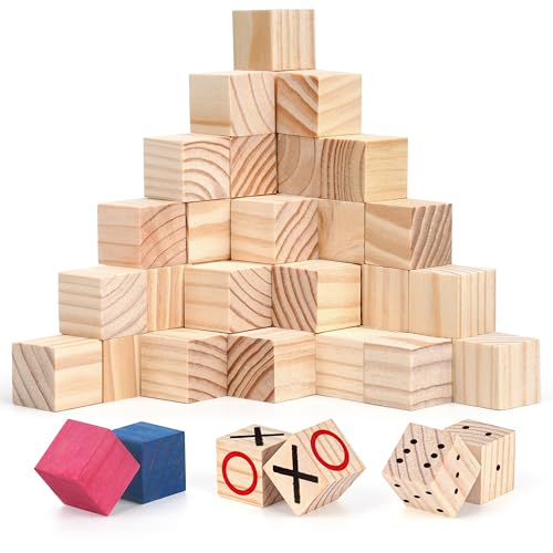 Winter Shore 2,5 cm Holzklötzchen zum Basteln (50er-Pack) - Unbehandeltes Würfel Holz für Babyparty-Deko - Perfekt für Zahlenwürfel, Alphabetblöcke & DIY-Puzzle - Bemalbares, Unbehandeltes Naturholz von Winter Shore