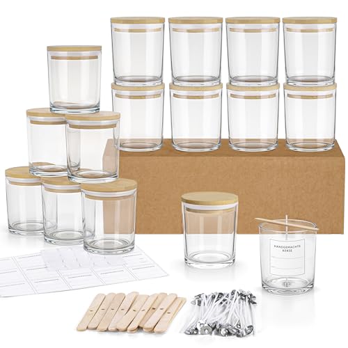 Winter Shore 300 ml Glaszylinder für Kerzen (15er-Pack) - Kerzen Glas Leer zum Gießen, Hochwertige Leere Kerzengläser mit Deckel aus Bambus, Dochten & Etiketten - Candle Jars Leer zum Gießen von Winter Shore