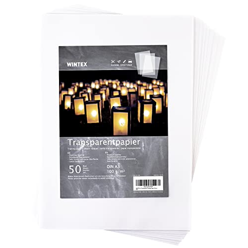 WINTEX 50 Blatt Transparentpapier DIN A3-100 g/qm Schnittmusterpapier - weiß bedruckbar - Pergamentpapier Architektenpapier zum drucken - Pauspapier zum bedrucken - Tracing Paper von WINTEX