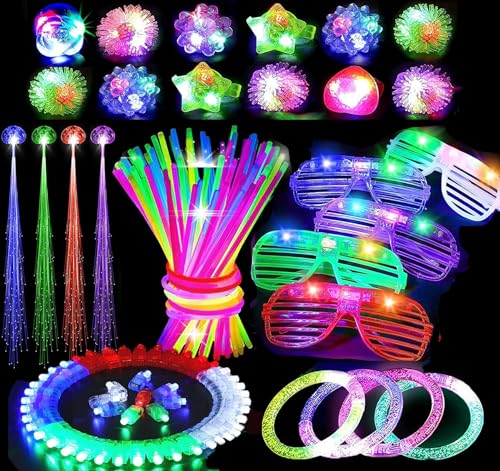Winuoyang Leuchtstäbe Party-Paket, 86 Stück LED-Leuchtspielzeug, Partyzubehör, leuchtet im Dunkeln, Partyzubehör mit Fingerlichtern, leuchtende Brille, Gelee-Ringe für Halloween, Weihnachten, von Winuoyang