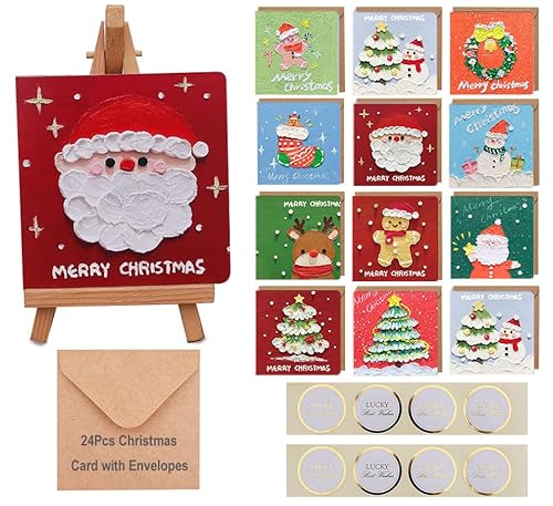 24 Kleine Weihnachtskarten mit Umschlag Set,Weihnachtspostkarten Klappkarten im Ölgemälde-Stil 10×20 cm Christmas Cards Weihnachtsgrußkarten Set Postkarten Weihnachten(11 Motive) von Winwild