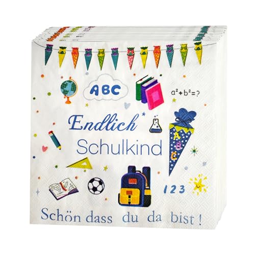 36 Stück Servietten Einschulung 3-Lagig Servietten Schön dass du da bist!' Schulkind Servietten Schulanfang Tischdeko Einschulung Junge Mädchen 33x33cm Papierservietten Schulanfang Deko von Winwild