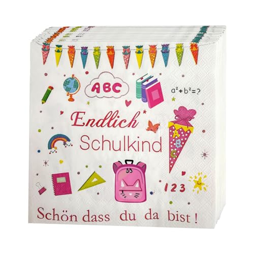 36 Stück Servietten Einschulung 3-Lagig Servietten Schön dass du da bist!' Schulkind Servietten Schulanfang Tischdeko Einschulung Mädchen Junge 33x33cm Papierservietten Schulanfang Deko von Winwild