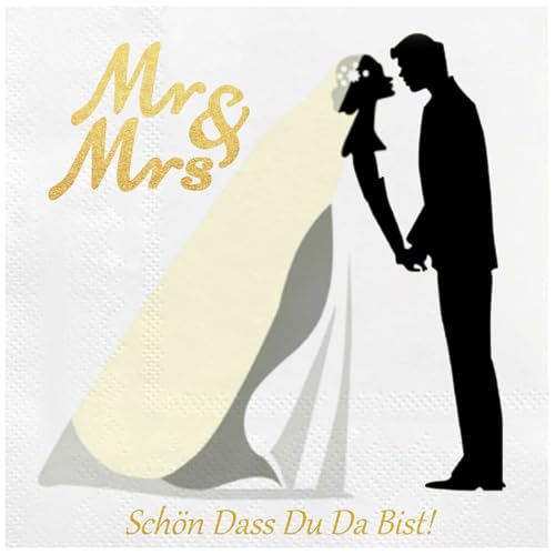 36 Stück Servietten Hochzeit Servietten Weiß - Schön Dass Du Da Bist Servietten,3-Lagig Papierservietten Mr & Mrs Deko Hochzeit 33 x 33cm Napkins Brautpaar Tischdeko Hochzeit von Winwild