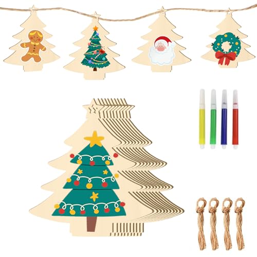 36 Stück Tannenbaumschmuck Holzanhänger Basteln Weihnachten Kinder mit Juteseil & Marker,DIY Weihnachten Deko Holz zum Bemalen Weihnachtsbaumschmuck Bastelset Weihnachtsbasteln Kinder Weihnachtsdeko von Winwild