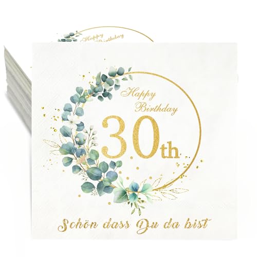 Servietten 30. Geburtstag,36 Stück Geburtstag Servietten Schön dass du da bist,3-Lagig Happy Birthday Servietten Eukalyptus 30 Geburtstag Frauen Männer Tischdeko Geburtstag Papierservietten 33x33cm von Winwild