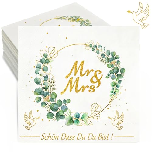 Servietten Hochzeit 36 Stück Eukalyptus Servietten Schön Dass Du Da Bist,3-Lagig 33 x 33cm Servietten Weiß Liebe Mr & Mrs Deko Hochzeit Papierservietten Tischdeko Hochzeit von Winwild