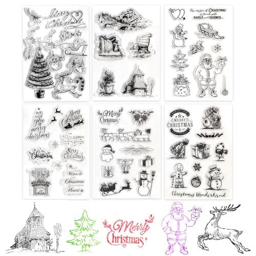 Silikonstempel Weihnachten Deutsch 6 Blätter Clear Stamps Weihnachten Winter Frohe Weihnachten Stempelset Weihnachts Silikon Stamp für Karten DIY Bullet Journal Scrapbooking Fotoalbum von Winwild