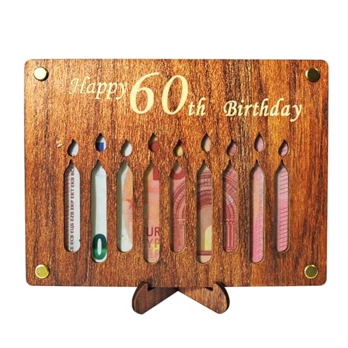 Winwild Geschenke zum 60 Geburtstag Frau Mann - Happy Birthday - Kreatives Geldgeschenke Geburtstag Geldgeschenke Verpackung Geburtstagskarte aus Holz Geburtstag Tischdeko von Winwild