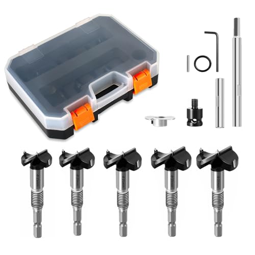 Multifunktionales ForstnerBohrer Set, Neu verbesserter Forstner Bohrer Bit Mit Verlängerungsstange, Tiefenanschlag, M10-Verbindungsstange Holzbohrer 15mm, 20mm, 25mm, 30mm, 35mm von Winwj