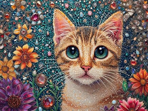 5D DIY Diamond Painting Erwachsene Katzenblumen Diamond Painting Kits, Diamond Painting Kinder, Crystal Art Stickerei Kreuzstich Home Wall Décor, Geschenke für Frauen Weihnachtsdeko 120x90cm t-3134 von Wionheng