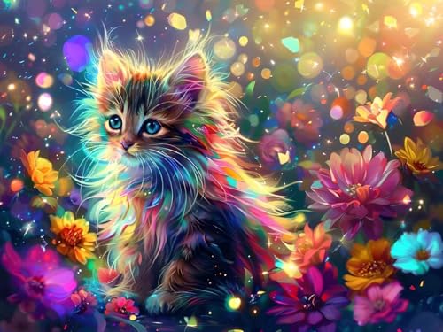 5D DIY Diamond Painting Erwachsene Katzenfarbe Diamond Painting Kits, Diamond Painting Kinder, Crystal Art Stickerei Kreuzstich Home Wall Décor, Geschenke für Frauen Weihnachtsdeko 40x30cm t-3040 von Wionheng