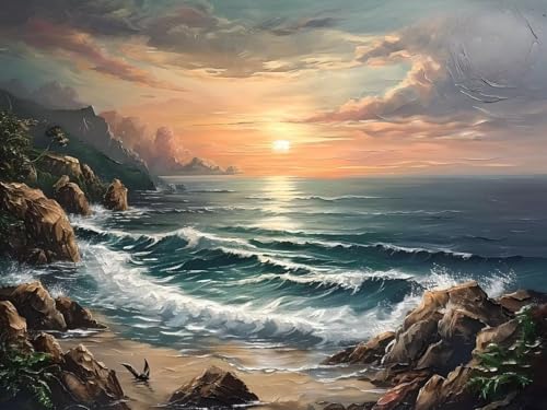 5D DIY Diamond Painting Erwachsene Sonnenaufgang über dem Meer Diamond Painting Kits, Diamond Painting Kinder, Crystal Art Stickerei Kreuzstich Home Wall Décor, Geschenke für Frauen 30x20cm t-3731 von Wionheng