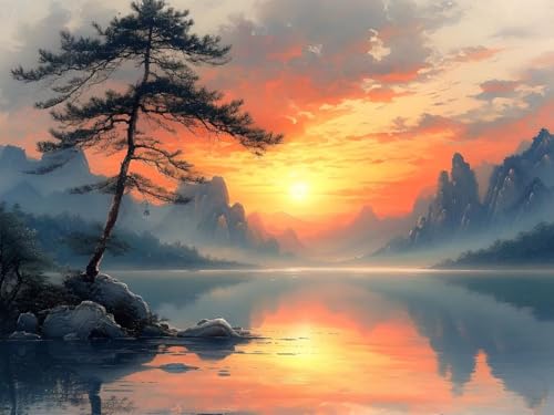 5D DIY Diamond Painting Erwachsene Sunset Pines Diamond Painting Kits, Diamond Painting Kinder, Crystal Art Stickerei Kreuzstich Home Wall Décor, Geschenke für Frauen Weihnachtsdeko 60x45cm t-2866 von Wionheng