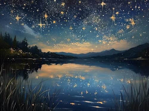 5D Diamant Painting Bilder, Diamond Painting Erwachsene, Starry Lake Diamond Painting Kinder, DIY Crystal Strass Stickerei Malerei Set, Home Büro Wall Dekoration, Weihnachts Geschenke 35x25cm t-4821 von Wionheng