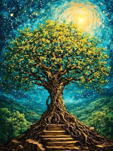 5D Diamond Painting Großer Baum-Sternenhimmel Diamant Painting Bilder, Diamond Painting Erwachsene Groß 45x60cm, Diamant Malerei Strass Stickerei Set für Wandeko Wohnzimmer, Weihnachten Geschenk A4637 von Wionheng