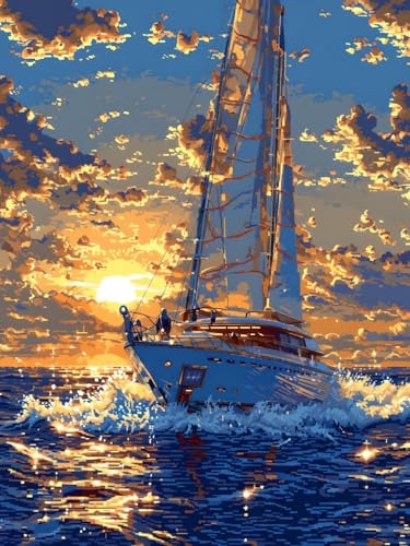 5D Diamond Painting Segelnder Sonnenuntergang Diamant Painting Bilder, Diamond Painting Erwachsene Groß XXL 100x150cm, Diamant Malerei Strass Stickerei Set für Wandeko Wohnzimmer, Geschenk A-4543 von Wionheng