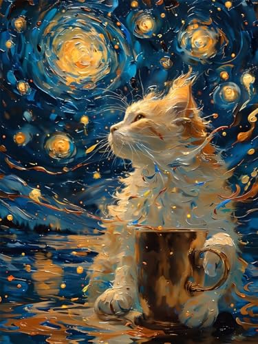 5D Diamond Painting Sternenhimmel der Katze Diamant Painting Bilder, Diamond Painting Erwachsene Groß 35x50cm, Diamant Malerei Strass Stickerei Set für Wandeko Wohnzimmer, Weihnachten Geschenk A-4669 von Wionheng