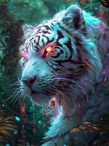 5D Diamond Painting Weißer Tiger herrschsüchtig Diamant Painting Bilder, Diamond Painting Erwachsene 45x60cm, Diamant Malerei Strass Stickerei Set für Wandeko Wohnzimmer, Weihnachten Geschenk A-5363 von Wionheng