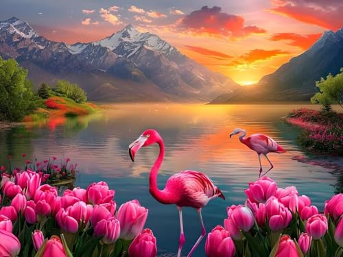 Diamond Painting Erwachsene Sonnenaufgang Flamingo Diamond Painting Kits, Diamond Painting Kinder, Crystal Art Stickerei Kreuzstich Home Wall Décor, Geschenke für Frauen Weihnachtsdeko 30x20cm t-3742 von Wionheng