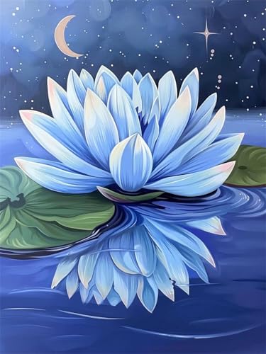 Lotus Malen Nach Zahlen Erwachsene mit Rahmen, Landschaft Malen Nach Zahlen Kinder Anfänger Bastelset, Ölgemälde 3 Pinseln und Acrylpigment, Room Decor, Geschenke für Frauen, mit Rahmen 20x30cm t-3269 von Wionheng